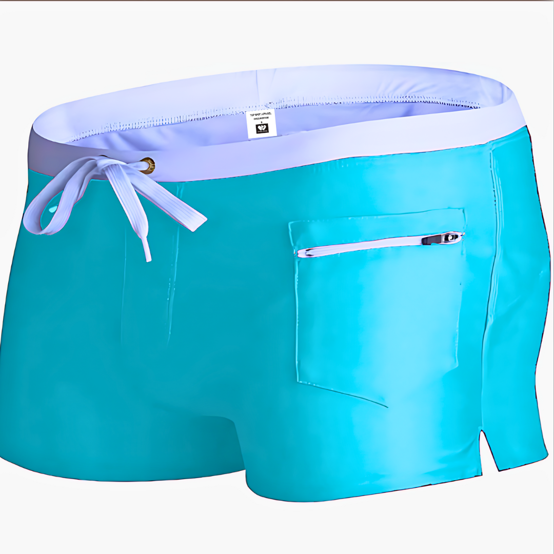 Men's Solid Color Swim Trunks Square-Cut With Pocket