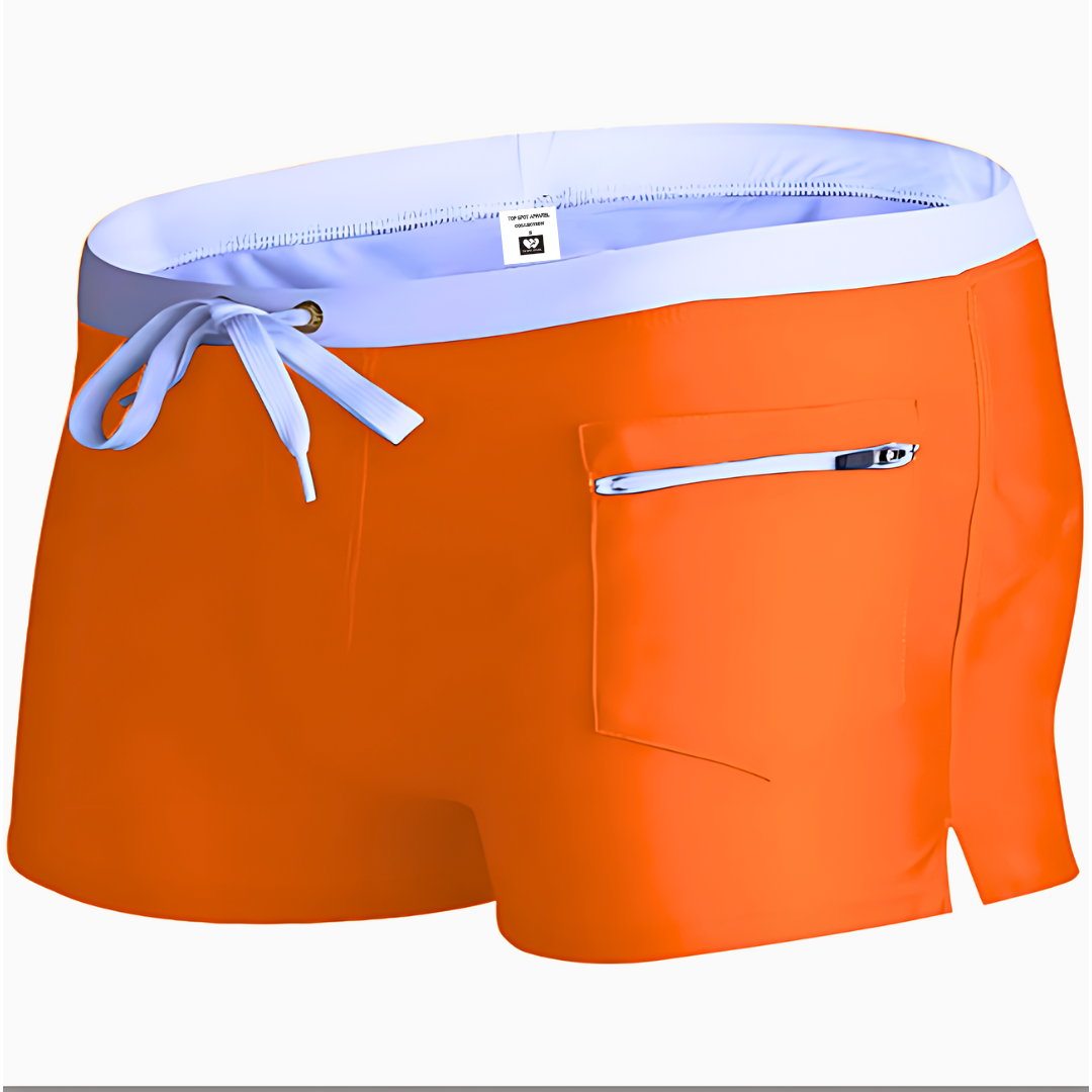 Men's Solid Color Swim Trunks Square-Cut With Pocket
