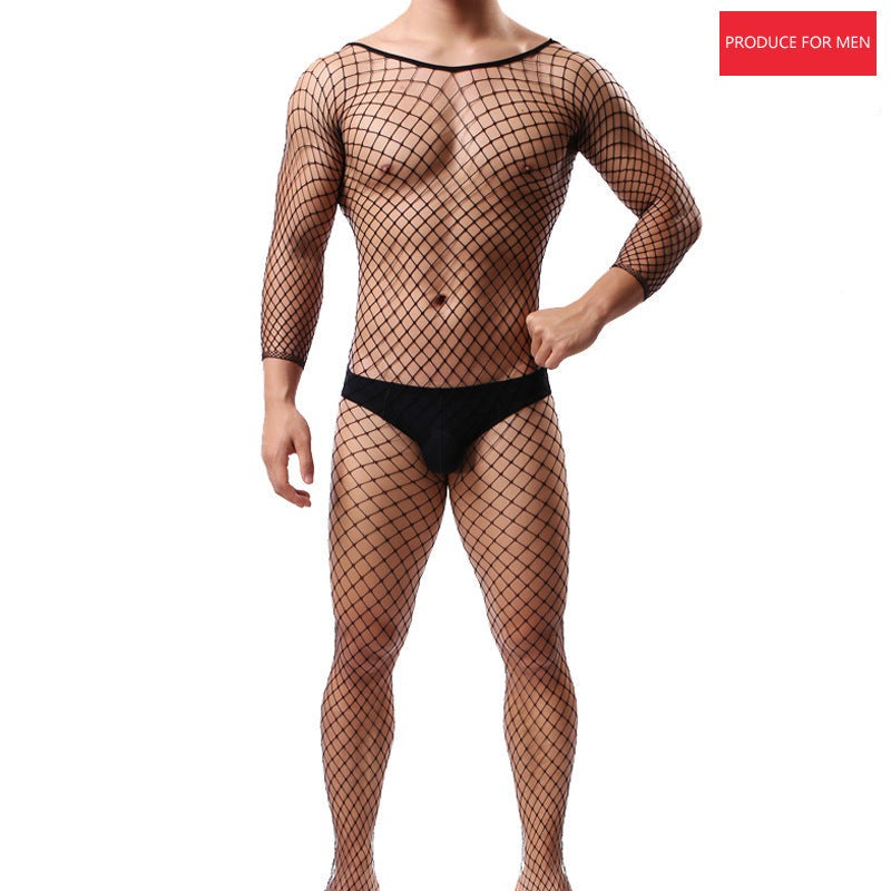Men's Sexy Lingerie Mesh Babydoll for Party Body Stockings Fishnet Bodysuit