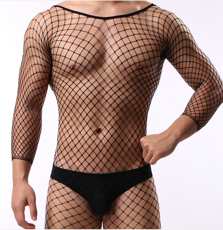 Men's Sexy Lingerie Mesh Babydoll for Party Body Stockings Fishnet Bodysuit