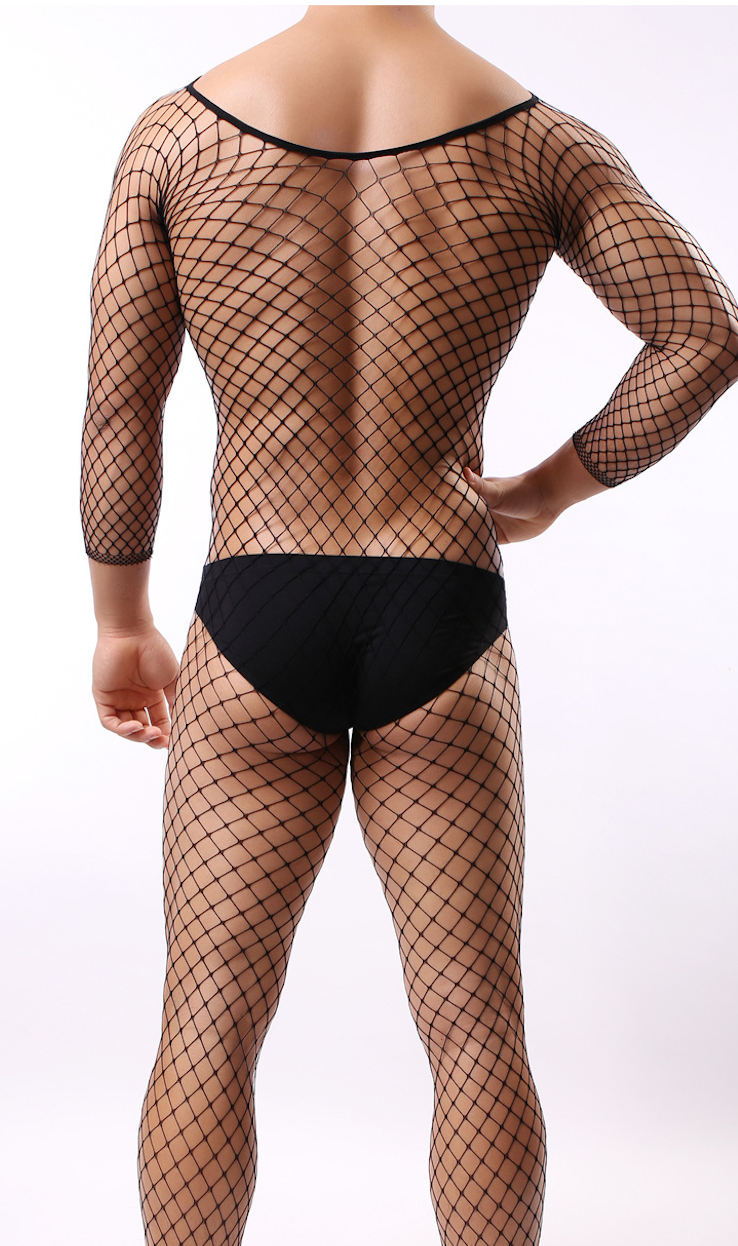 Men's Sexy Lingerie Mesh Babydoll for Party Body Stockings Fishnet Bodysuit