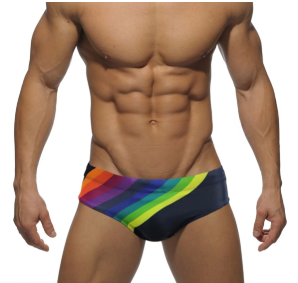 Men's Rainbow Striped Enhancing Swimsuit