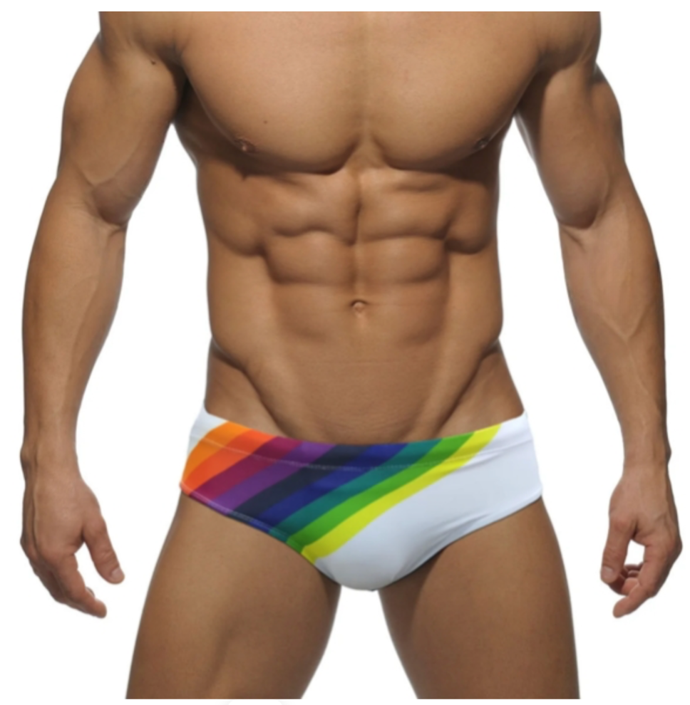 Men's Rainbow Striped Enhancing Swimsuit