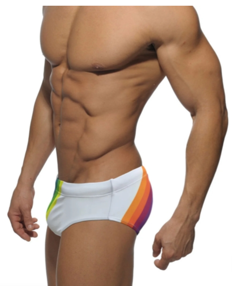 Men's Rainbow Striped Enhancing Swimsuit