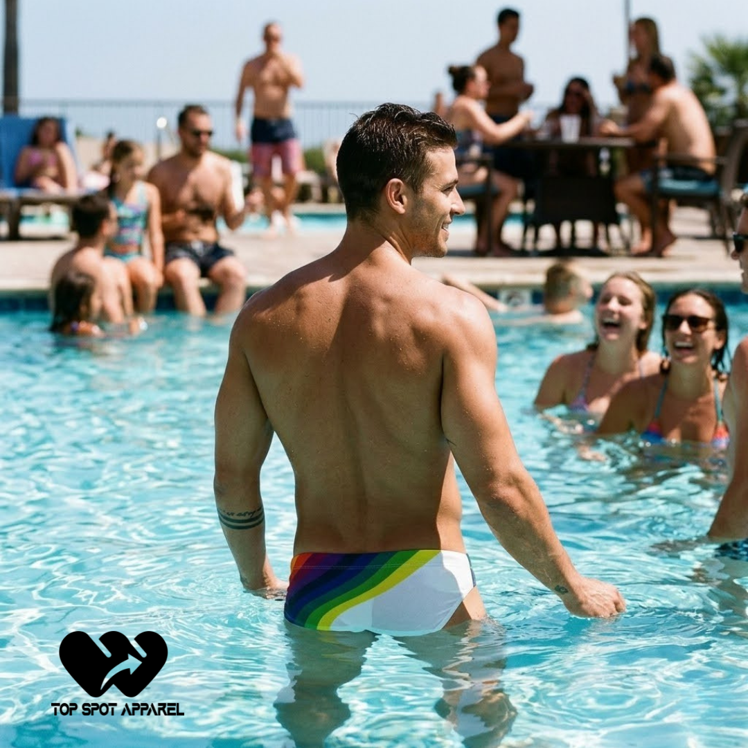 Men's Rainbow Striped Enhancing Swimsuit