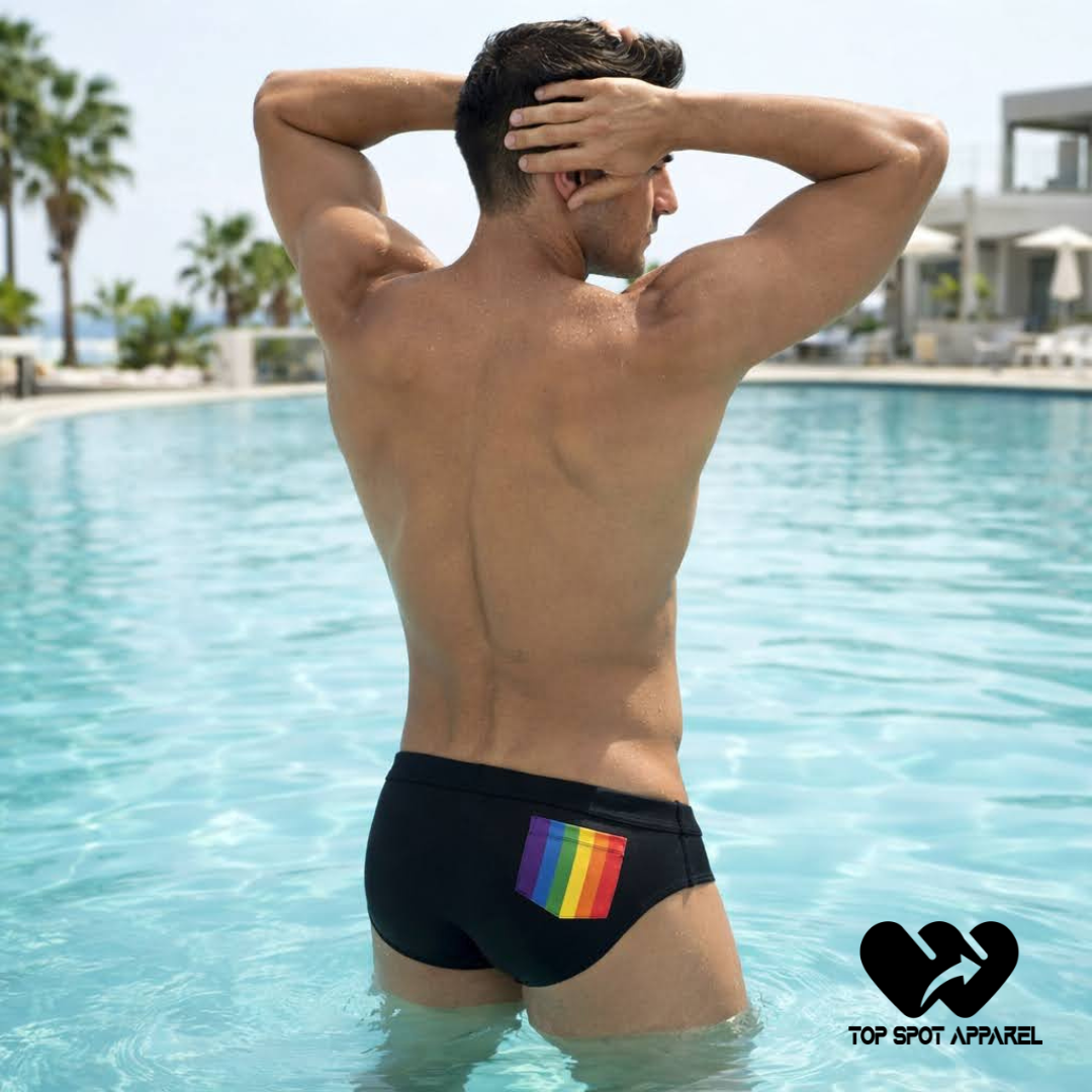 Men's Rainbow Back Pocket Swim Briefs