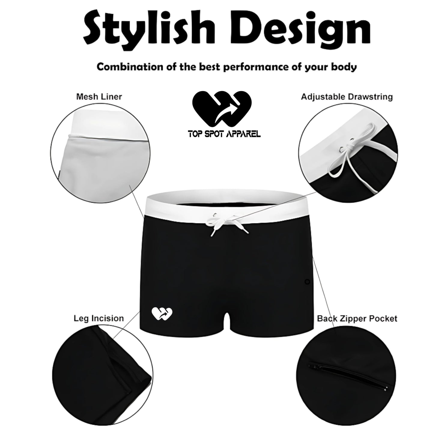 Men's Square Cut Swim Trunks and Drag Suit, Back Pocket