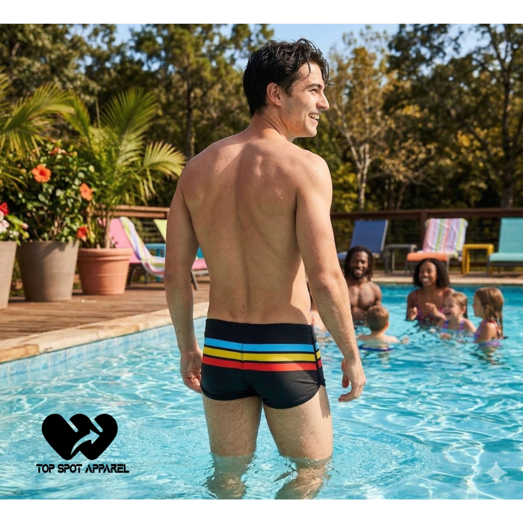 Men's Swim Trunks Striped Split Side Swimsuit
